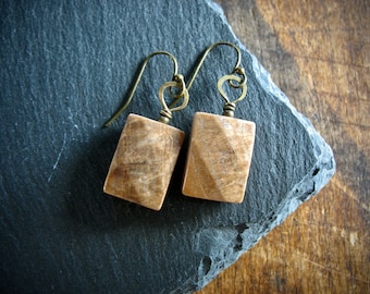 Faceted Wood Marble Gemstone Earrings Jewelry Made in USA