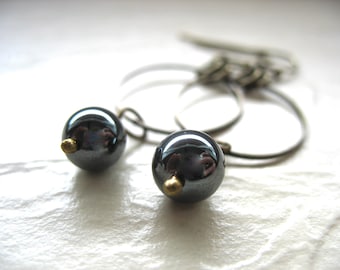 Hematite Earrings, Hematite Stone Hoop Earrings, Handmade Earrings, Hoop Earrings, Stone Earrings, Stone Hoop Earrings, Hematite