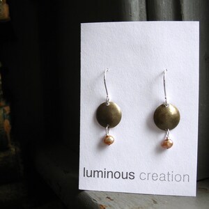 Pearl Earrings, Metalwork Earrings, Peach Pearl Dangle Drop Earrings, Handmade Earrings, Pearl Earrings image 5