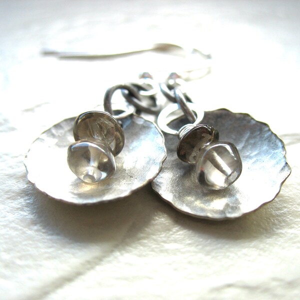 Rauchquarz Ohrringe, Silber Dome Metallarbeit Ohrringe, Rauchquarz Schmuck, Edelstein Ohrringe, Kristall Ohrringe, Quarz Ohrringe