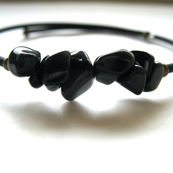 Black Obsidian, Black Obsidian Bracelet, Black Obsidian Jewelry, Obsidian, Black Obsidian Stone, Gemstone Jewelry,  Made in the USA
