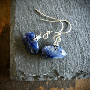 Blue Sodalite Gemstone Earrings Jewelry Handmade in USA