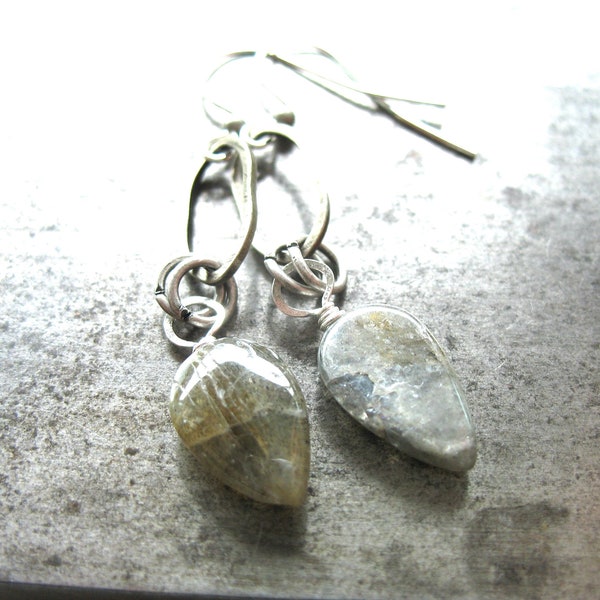 Labradorite Gemstone Silver Hoop Earrings Jewelry Made in USA