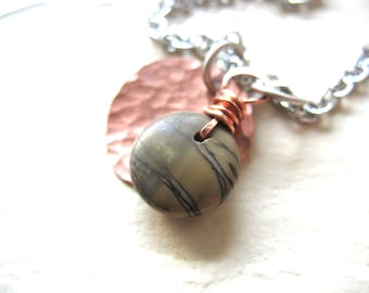 Jasper, Jasper Necklace, Jasper Copper Necklace, Jasper Stone Hammered Copper Necklace, Jasper Jewelry, Copper Necklace, Charm Necklace