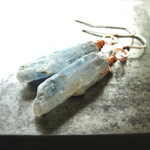 Blue Kyanite Gemstone Copper Silver Earrings Jewelry Handmade in USA