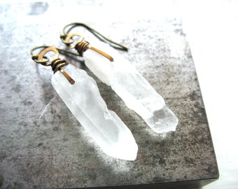 Quartz Crystal Point Gemstone Birthstone Earrings Jewelry Handmade in USA