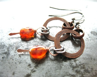 Carnelian Gemstone birthstone Copper Hoop Earrings Jewelry Handmade in USA
