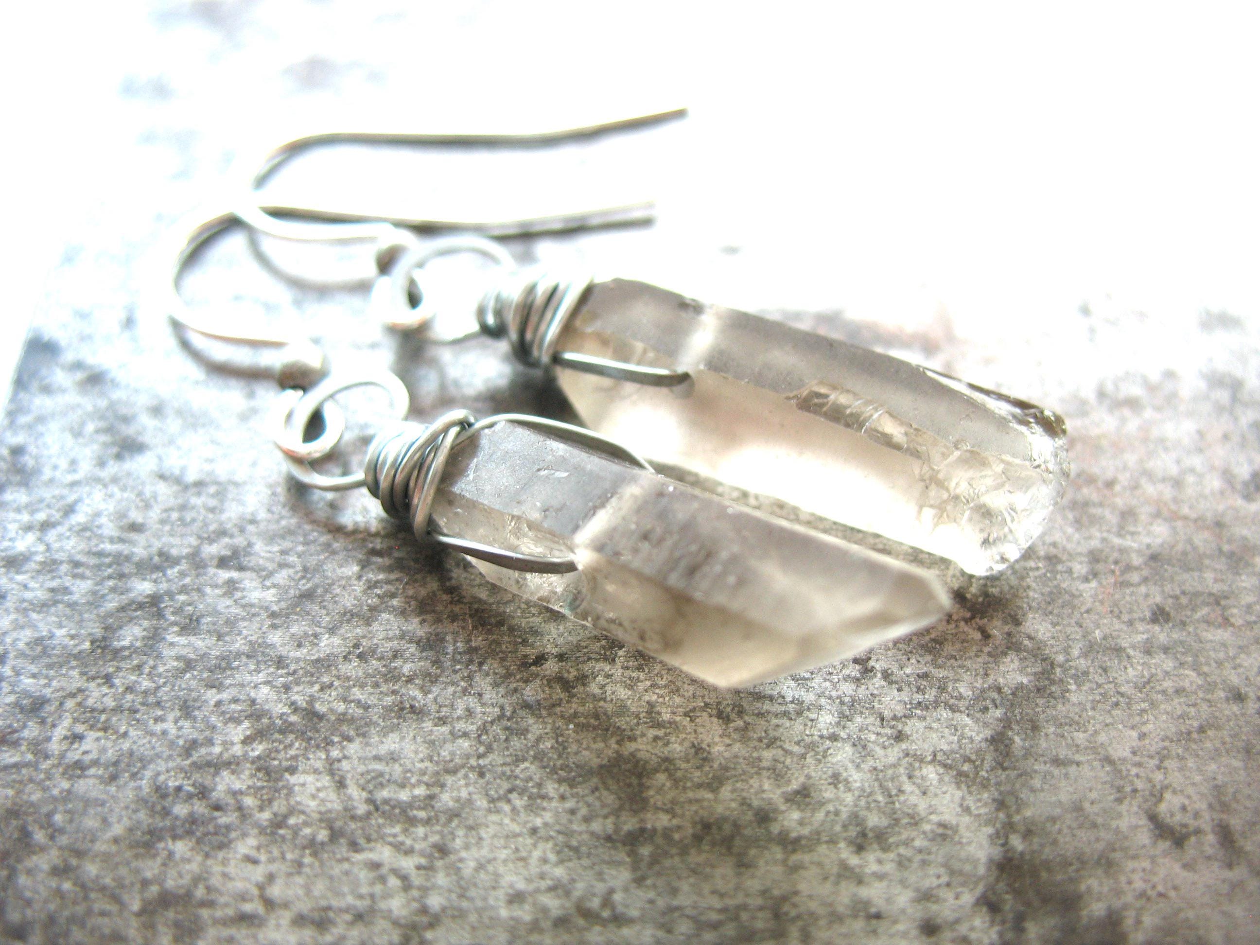 Smoky Quartz Crystal Point Gemstone Earrings Jewelry Made in the USA