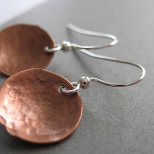 Copper Earrings, Copper Dome Hammered Earrings, Handmade Metalwork Copper Earrings Jewelry
