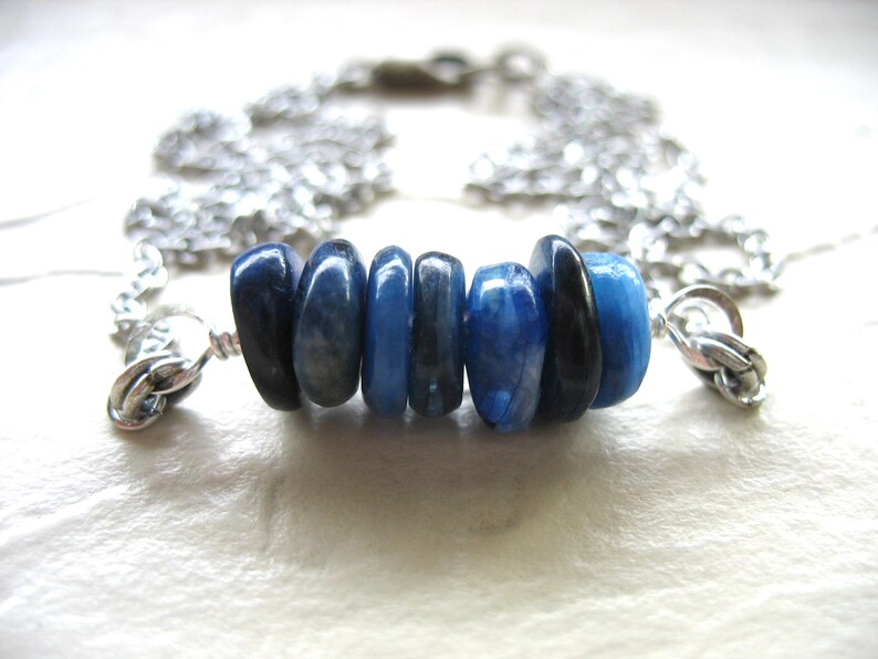 925 Sterling silver chain bracelet with natural kyanite blue gemstones fine jewelry for women