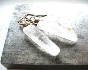 Quartz Crystal Point Gemstone Birthstone Earrings Jewelry Handmade in USA
