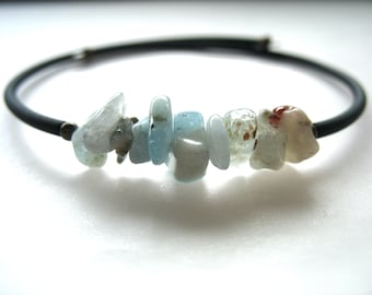 Aquamarine Gemstone Birthstone Cuff Bracelet Jewelry Made in USA