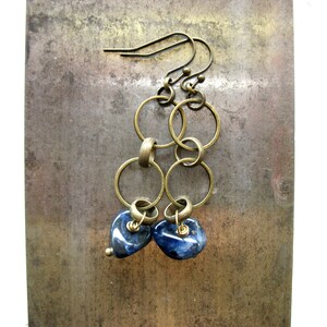 Blue Sodalite Gemstone Antiqued Brass Hoop Earrings Jewelry Handmade in USA image 6