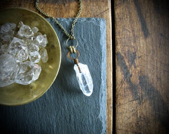 Quartz Crystal Necklace, Quartz Crystal Point Gemstone Chain Necklace, Artisan Quartz Pendant Stone Necklace Jewelry