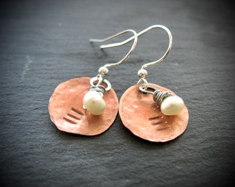 White Freshwater Pearl Copper Earrings Jewelry Handmade in USA