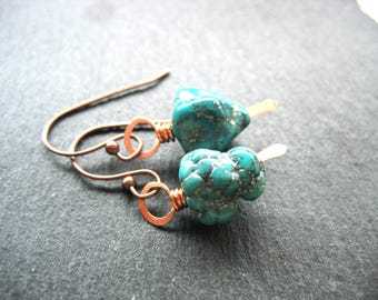 Turquoise gemstone Birthstone Copper Earrings Jewelry Handmade in USA