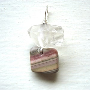 Quartz Crystal Rhodochrosit Gemstone Pendant Necklace, Made in USA