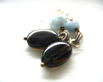 Smoky Quartz Aquamarine Gemstone Earrings Jewelry Handmade in the USA