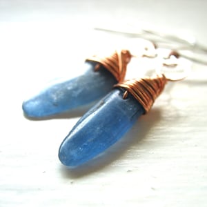 Blue Kyanite Gemstone Copper Silver Earrings Jewelry Handmade in USA