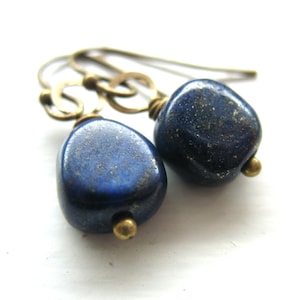 Blue Lapis Lazuli Gemstone Earrings Jewelry Handmade in USA