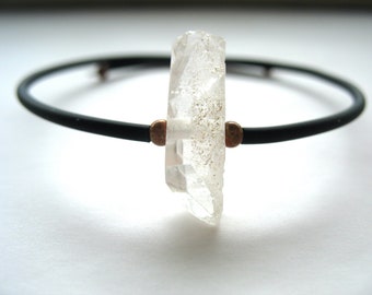 Quartz Crystal Bracelet, Crystal Point Stone Cuff Bracelet , Artisan Handmade Gemstone Jewelry