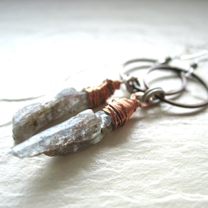 Green Kyanite Gemstone Copper Hoop Earrings Jewelry Handmade in USA