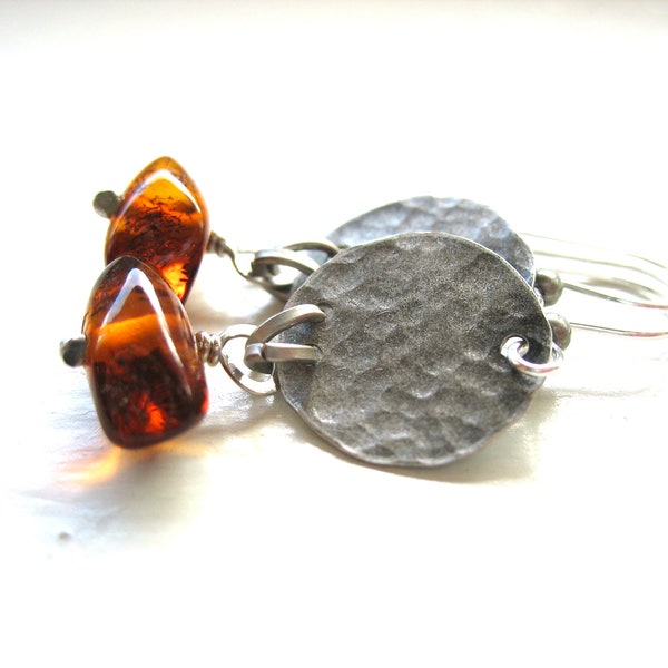 Baltic Amber Gemstone Metalwork Earrings Jewelry Made in USA