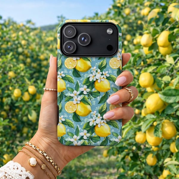 Lemon Phone Case Summer Aesthetic Citrus Pattern iPhone Cover Cute Italy Amalfi Style Fresh Fruit Design Gift