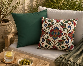 Boho Pillow Cover, Double Sided Throw Pillowcase, Moroccan Tile Cushion, Colorful Mediterranean Home Decor