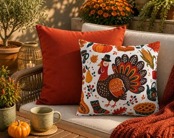 Turkey Pillow Cover, Double Sided Throw Pillowcase, Thanksgiving Farmhouse Cushion, Autumn Harvest Home Decor