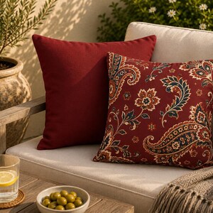 Burgundy Paisley Pillow Cover, Double Sided Throw Pillowcase, Vintage Floral Cushion, Traditional Farmhouse Home Decor