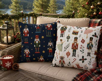 Nutcracker Christmas Pillow Cover, Ballet Holiday Throw Pillow, Double Sided Christmas Cushion, Traditional Winter Decor, Gift for Dancer