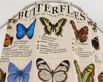 Butterfly Shower Curtain, Butterfly Identification Chart, Nature Lover Bathroom Decor, Vintage Butterfly Poster Curtain