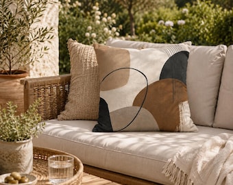 Abstract Pillow Cover, Modern Neutral Throw Pillowcase, Boho Minimalist Cushion, Contemporary Beige Brown Home Decor