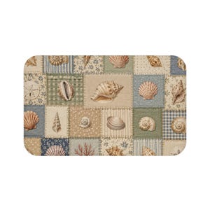 Muschel Patchwork Badematte, Küsten Badezimmer Teppich, Strandhaus Dekor für Ozean-Liebhaber, Faux Quilt Nautischen Stil