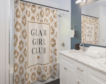Glam Shower Curtain, Glam Girl Club Bathroom Decor, Leopard Print Bath Curtain, Feminine Bathroom Decor Gift