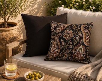 Paisley Pillow Cover, Double Sided Throw Pillowcase, Brown Floral Cushion, Traditional Cottage Farmhouse Home Decor