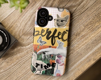 Estuche para teléfono con collage vintage coqueto perfecto para el momento perfecto, lindo diseño estético para iPhone 16+ pro Max, iPhone 15+ pro Max, Samsung Galaxy Google Pixel