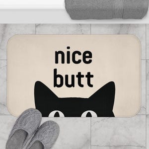 Funny Cat Bath Mat, Nice Butt Bathroom Rug, Black Cat Bathroom Decor, Cute Cat Lover Gift, Cream Non Slip Bath Rug