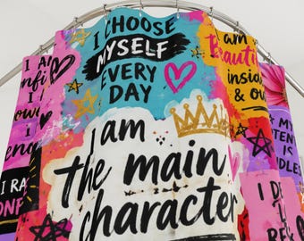 Positive Affirmation Shower Curtain, Motivational Bathroom Decor, Self Love Quotes Curtain, Colorful Mental Health Art