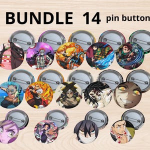 Demon Slayer Manga Bundle: 14 Custom Anime Pin Buttons - Perfect Gift for Anime and Manga Lovers