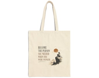 Borsa tote con citazione "Become The Person" / Borsa tote in tela con messaggio motivazionale