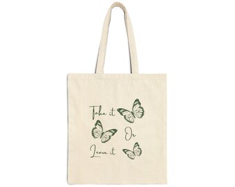 Prendi o lascia Borsa tote con farfalla / Tela di cotone naturale con citazione naturalistica