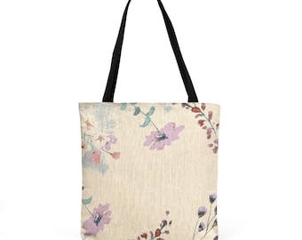 Borsa tote vintage con ricamo floreale / Motivo a rose pastello, trama intrecciata