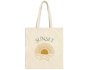 Borsa tote con illustrazione del tramonto / Tela minimalista con onde della spiaggia e sole