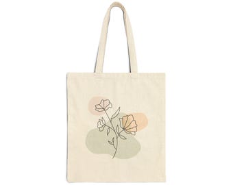 Borsa tote minimalista con stampa floreale / Forme astratte neutre, tela ecologica