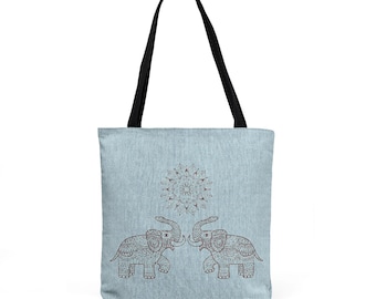 Borsa tote intrecciata con mandala di elefante / Motivo a mosaico boho-tribale