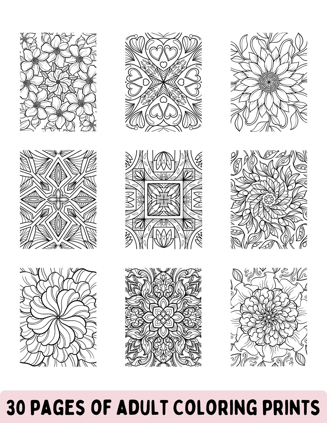 30 Pages of Adult Coloring Prints - Etsy