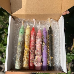 Herb Dressed Spell Candles: Ritual, Manifestation, Protection - Set of 6