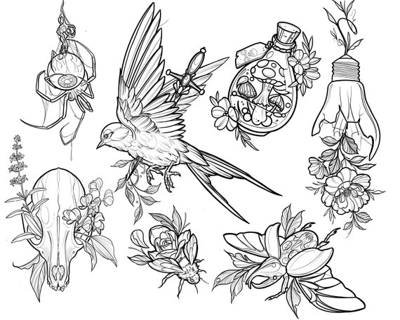 High-quality tattoo flash designs stencil ready digital downloads
